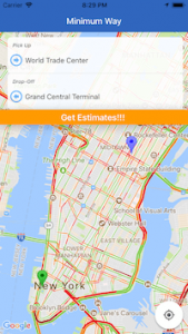 Figura - Simulação do aplicativo de transporte Minimum Way Nova York